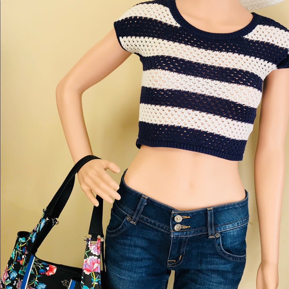 Cherokee Striped Crop Top Blue and White